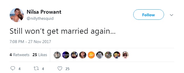Nilsa Prowant wont marry tweet