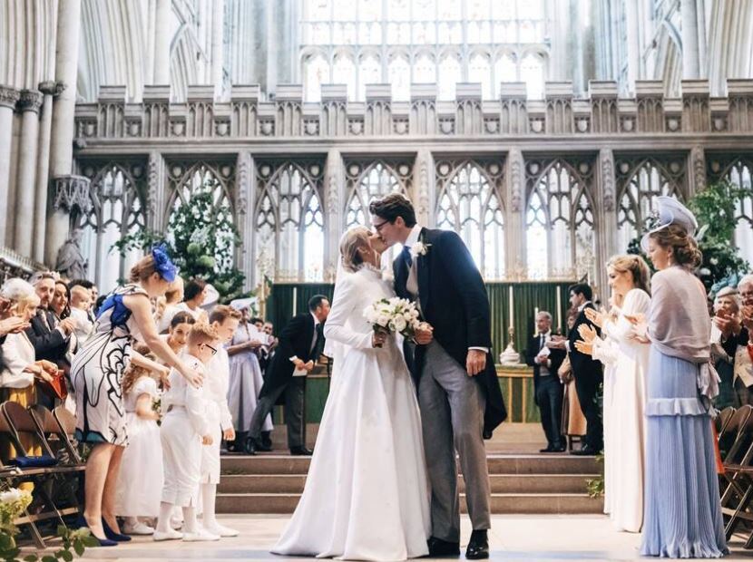 Caspar Jopling and Ellie Goulding kissing each other after wedding