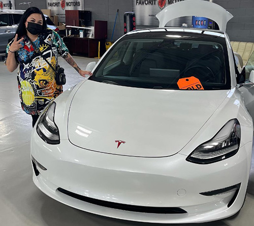 Celina owns a Tesla Model 3